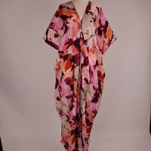 ❄️ Natori NWT Watercolor Foliage Fall Caftan Draped Nightgown Lounger MuuMuu S